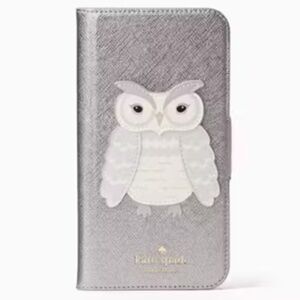 Kate Spade Owl Applique Folio Leather iPhone X & Xs Case Silver